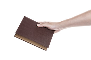 A man(male) write a empty(blank, vacant) paper isolated white.