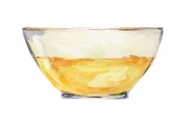 Watercolor isolated honey bowl on white background. Healthy and sweet food.