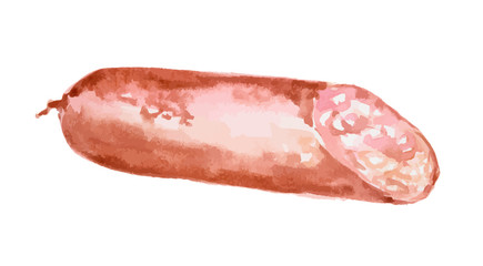 Isolated watercolor sausage on white background. Delicious and gourmet snack for restaurant and cafe.