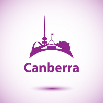 Canberra detailed silhouette. Trendy vector illustration, flat style. Stylish colorful landmarks.