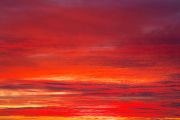 Fiery orange sunset sky. Apocalyptic sky