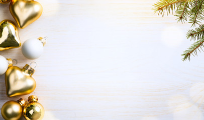Christmas composition; Christmas decoration and fir tree branche