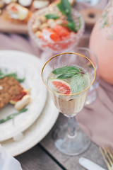 Wedding table with delicious snacks, a banquet outdoors