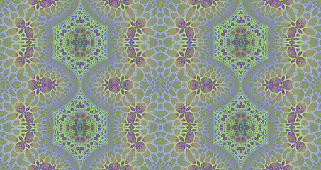 Abstract fractal high resolution seamless pattern background ideal for carpets, tapestries, fabric and wallpapers with a detailed abstract flower pattern in a grid