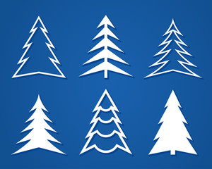 Set of white Christmas trees. Flat design.