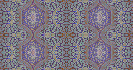 Abstract fractal high resolution seamless pattern background ideal for carpets, tapestries, fabric and wallpapers with a detailed abstract flower pattern in a grid