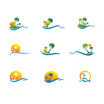 set of vector logos travel resort landscape
