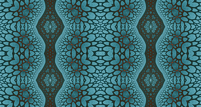 Abstract fractal high resolution seamless pattern background ideal for carpets, tapestries, fabric and wallpapers with a detailed abstract flower pattern in a lattice style pillars