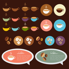 Coffee cup set design on dark brown background | hot drink symbol for cafe and restaurant business
