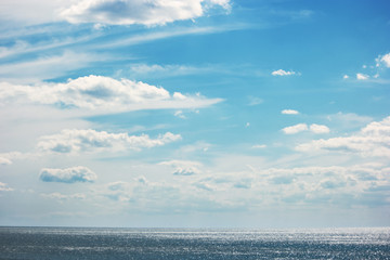 Obraz premium Cloudy sky and sea. Horizon and water. Into the infinity. Far from the bustle.