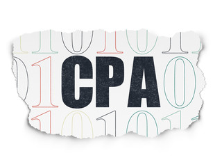 Finance concept: CPA on Torn Paper background