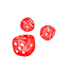 classic game dice in red plastic. isolated white background. nobody around. concept of luck and gambling.