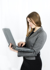 business woman with notebook on white background