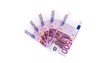 five hundred euro banknotes isolated on white background. cash m