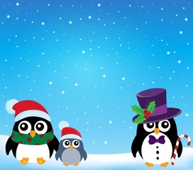 Stylized Christmas penguins theme 1