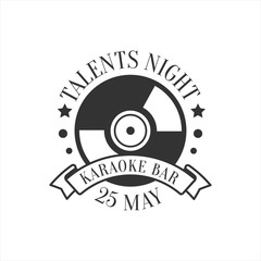 Talents Night Karaoke Premium Quality Bar Club Monochrome Promotion Retro Sign Vector Design Template