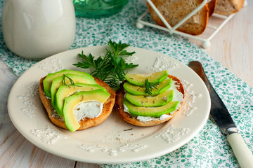 Toast with cream cheese and avocado