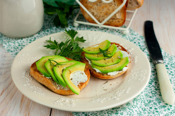 Toast with cream cheese and avocado