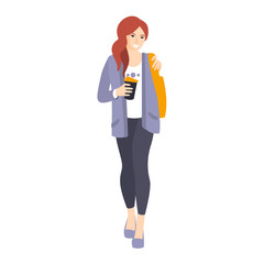 Girl In Leggings And Jacket With Coffee Paper Cup Part Of The Collection Of Young Professional People Office Style And Street Fashion Looks