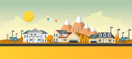 Flat Illuastration of american homes in autumn. Abstract Vector Design.

