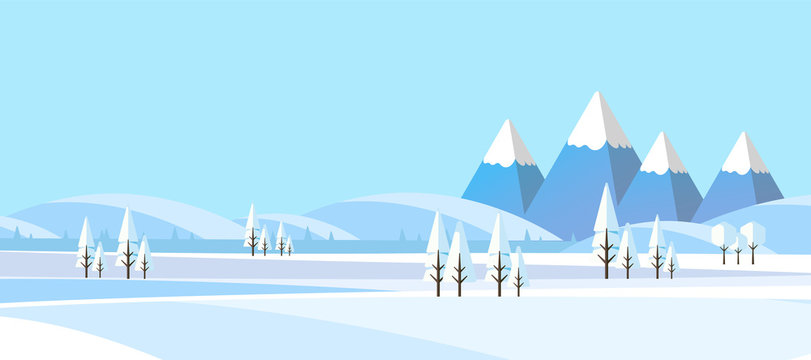 Winter Landscape Background. Flat Vector Illustration

