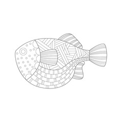 Large Tropical Fish Sea Underwater Nature Adult Black And White Zentangle Coloring Book Illustration