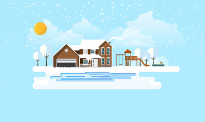 Winter Landscape Background. Flat Vector Illustration

