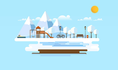 Naklejka premium Public park in Winter. Abstrract Vector Flat illustration.