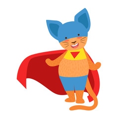 Obraz premium Cat Animal Dressed As Superhero With A Cape Comic Masked Vigilante Character
