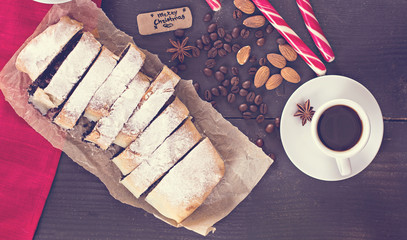 strudel on black background