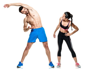 couple man and woman fitness exercises isolated