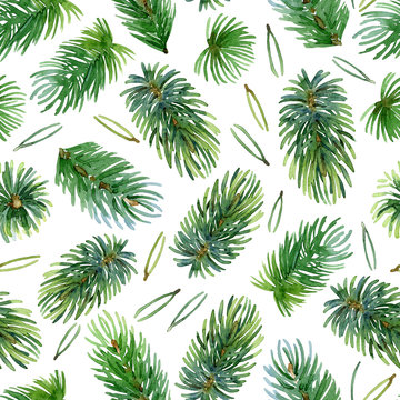 Christmas seamless pattern with pine branches © mika_48
