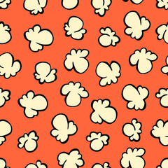Popcorn on red background. Vector seamless hand drawn pattern in the style of 80-90's