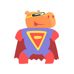 Hippo Smiling Animal Dressed As Superhero With A Cape Comic Masked Vigilante Geometric Character