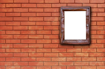wood picture frame on brick background