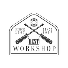 Crossed Screwdrivers Premium Quality Wood Workshop Monochrome Retro Stamp Vector Design Template