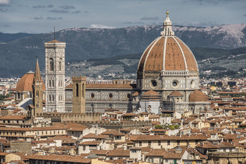 Fototapeta na wymiar Florence, Italy- August 12, 2016: Cityscape of the city of Florence with the Church Santa Maria del Fiore in Florence, Italy