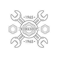 Crossed Wrenches Premium Quality Wood Workshop Monochrome Retro Stamp Vector Design Template