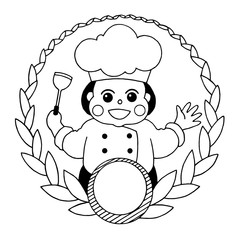 chef logo award design vector illustration with olive leaf frame