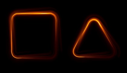 Glowing frames black background. Square glow borders. Sparkling geometric light banner. Luminous triangle light shape. 
Shining triangular forms. Neon sign. Bright sign with flares and sparkles. LED