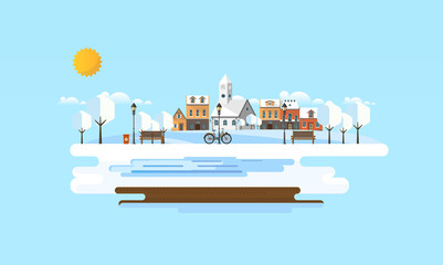 Winter Abstract Landscape Background. Flat Vector Illustration.