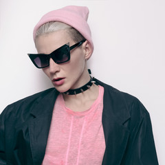 Hipster Model Tomboy Stylish Urban Swag. Fall outfit. Choker. Be