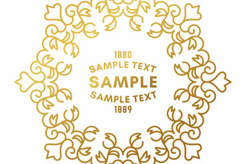 Golden luxurious logo frame. Golden on white background. Vector illustration. Decorative elements for business card, invitation, greeting card template