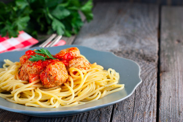 Pasta with meatballs turkey