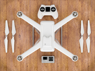 Drone with control devices. 3D illustration.