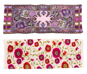 two colorful printed scarfs