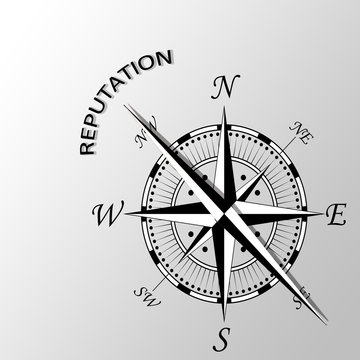 Illustration of reputation word written aside compass
