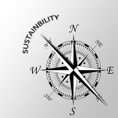 Illustration of sustainability written aside compass