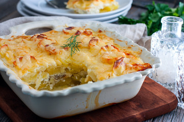 Fish And Fennel Potato Pie with Crunchy Potato Topping