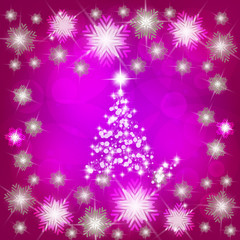 Background in abstract pink colours with christmas tree. Illustration.